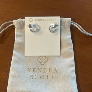 NWT Kendra Scott Cailin Silver Huggie Earrings in White CZ